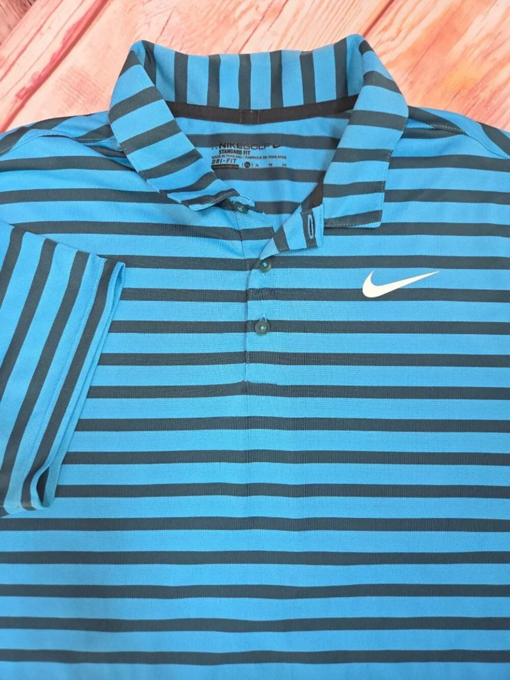 Nike Golf Striped Dri-Fit Polo Shirt XL Blue & Black Standard Fit Lightweight